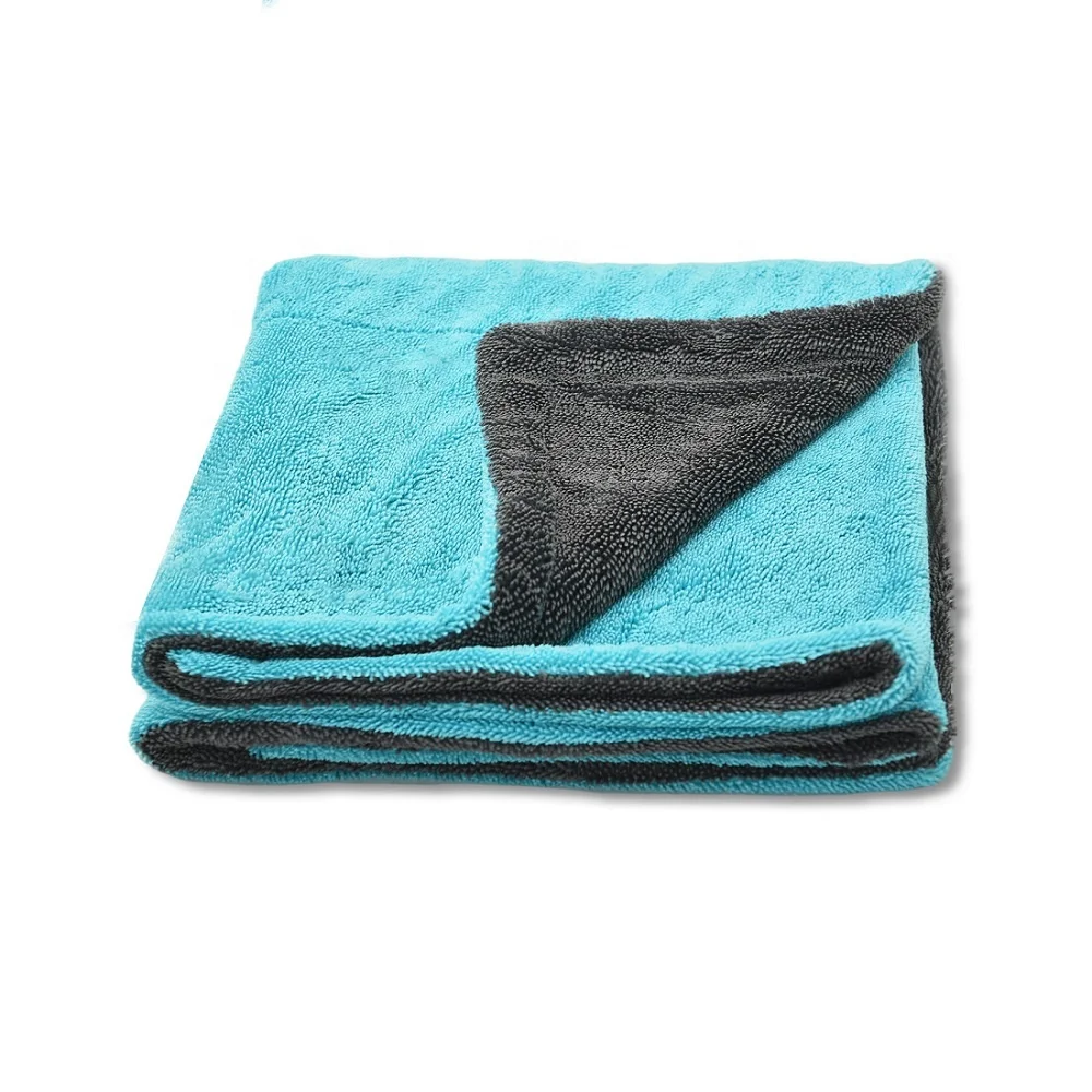 Microfiber Twisted Loop Large Drying Towel Double Twist Pile Loop Car Detailing&Drying Towel(Light Blue&Grey)