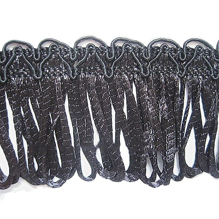 Soft Shiny Fringe With Braid For Curtains, Soft Furnishing; Black Lampshade Fringea