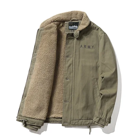 hot sales men winter thicken coat denim fleece jacket army green & black lamb fleece warm clothes