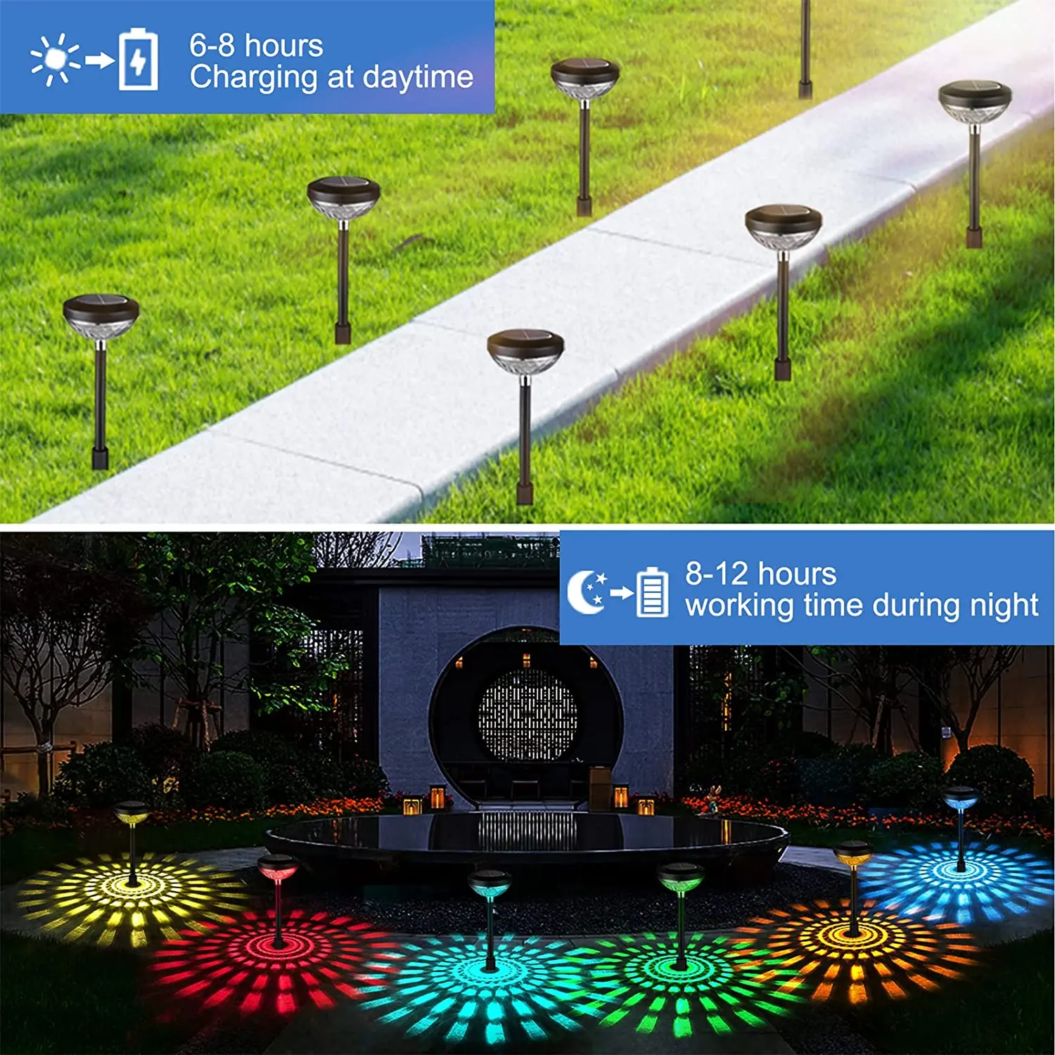 High-quality whole Decorative Solar Garden Lights Outdoor Color Changing Warm White Solar Pathway Lights With Beautiful Patterns