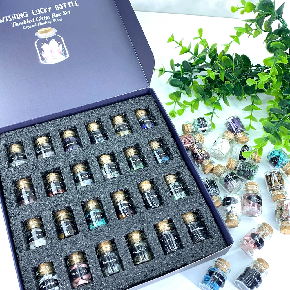 Wholesale natural crystal gravel stone wishing bottle healing stones quartz wishing bottle crystal Gift Box Set