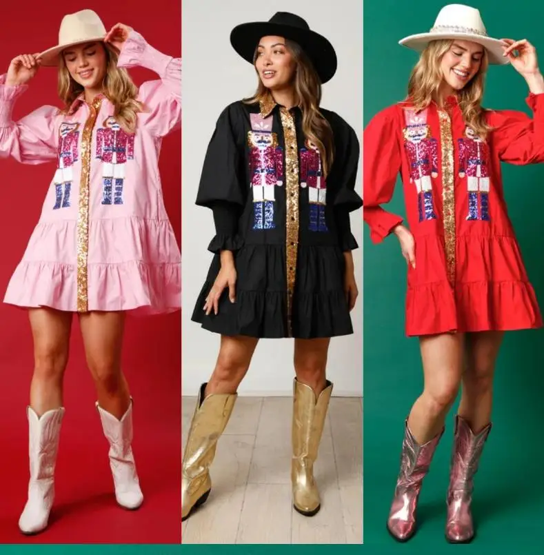 Oem Western Halloween Jack Lantern Sequins Women Babydoll Mini Dress Embroidery Halloween Lantern Sequin Women Mini Dress