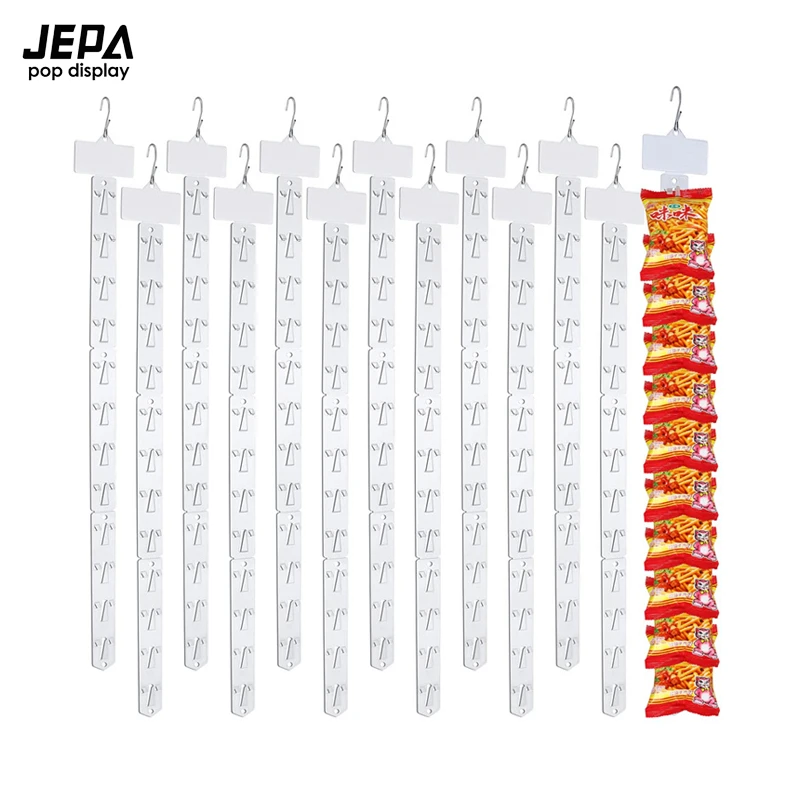 Supermarket Display Hanging Merchandise Strips Plastic Hanging Snacks Clip Strips for Store Retail Craft Candy Potato Bags