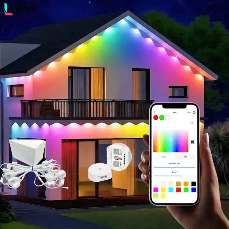 RGBIC LED Permanent Outdoor Lights   IP67 Waterproof WS2811 24V High Brightness Outdoor For Holiday Decorative Lighting