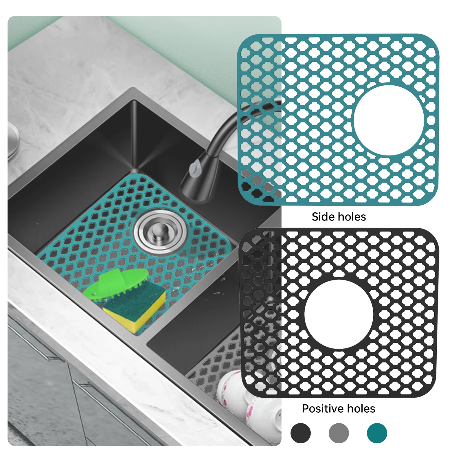 Factory 13.58 x11.6 Inch Kitchen Supplies Foldable Non-slip Silicone Drain Pad Hollow Kitchen Sink Pad