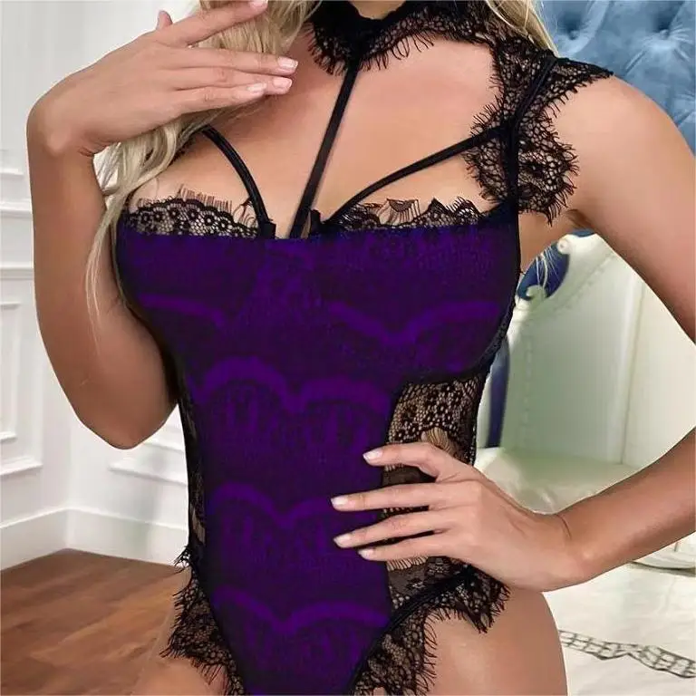 Fun lingerie oversized lace jumpsuit neck hanging lingerie sexy jumpsuit perspective