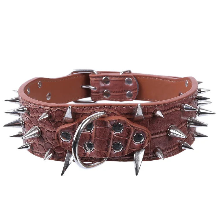 Multicolor Optional Popular Wide Studded PU Leather Spiked Dog Chain Collar