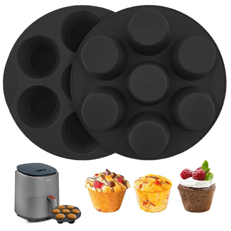 Custom OEM & ODM Black 6/7/8/9 inch Hot Selling Baking Pastry Tools 7 Cavies Air fryer accessories Food Grade Silicone Cake Mold