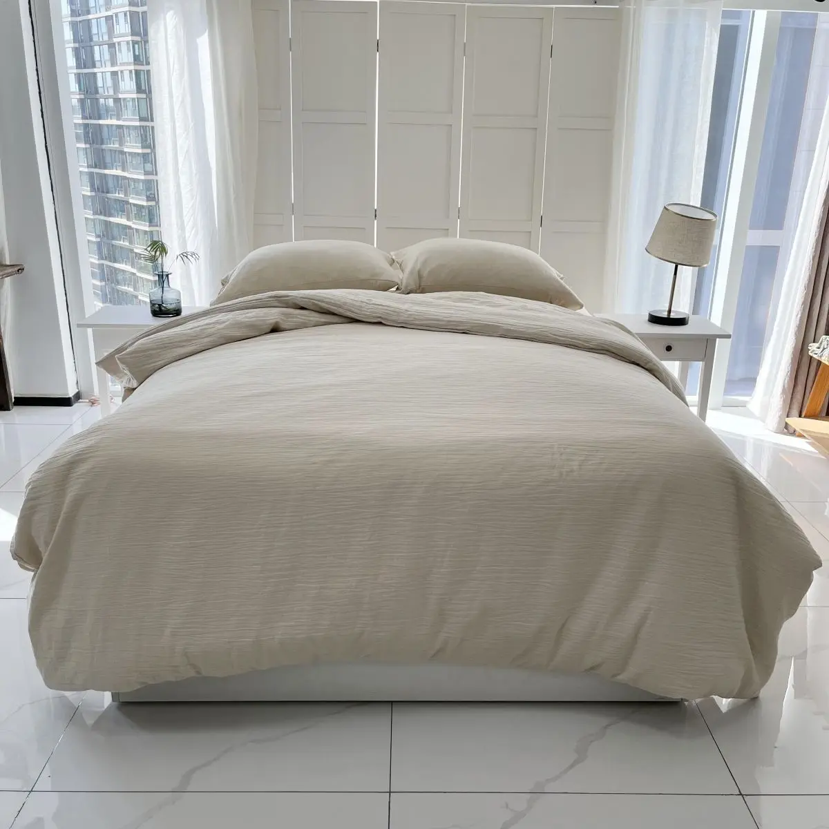 100% Washed Muslin Cotton  Bedding Set with Linen-Like Handle Oeko-Tex Certified and Suitable for Allergy Sufferers