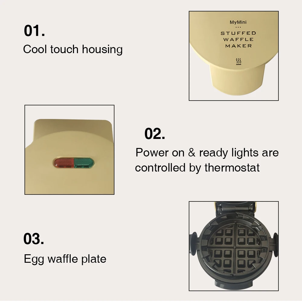 520W Portable Grill Machine Energy Saving Electric Mini Round Waffle Maker