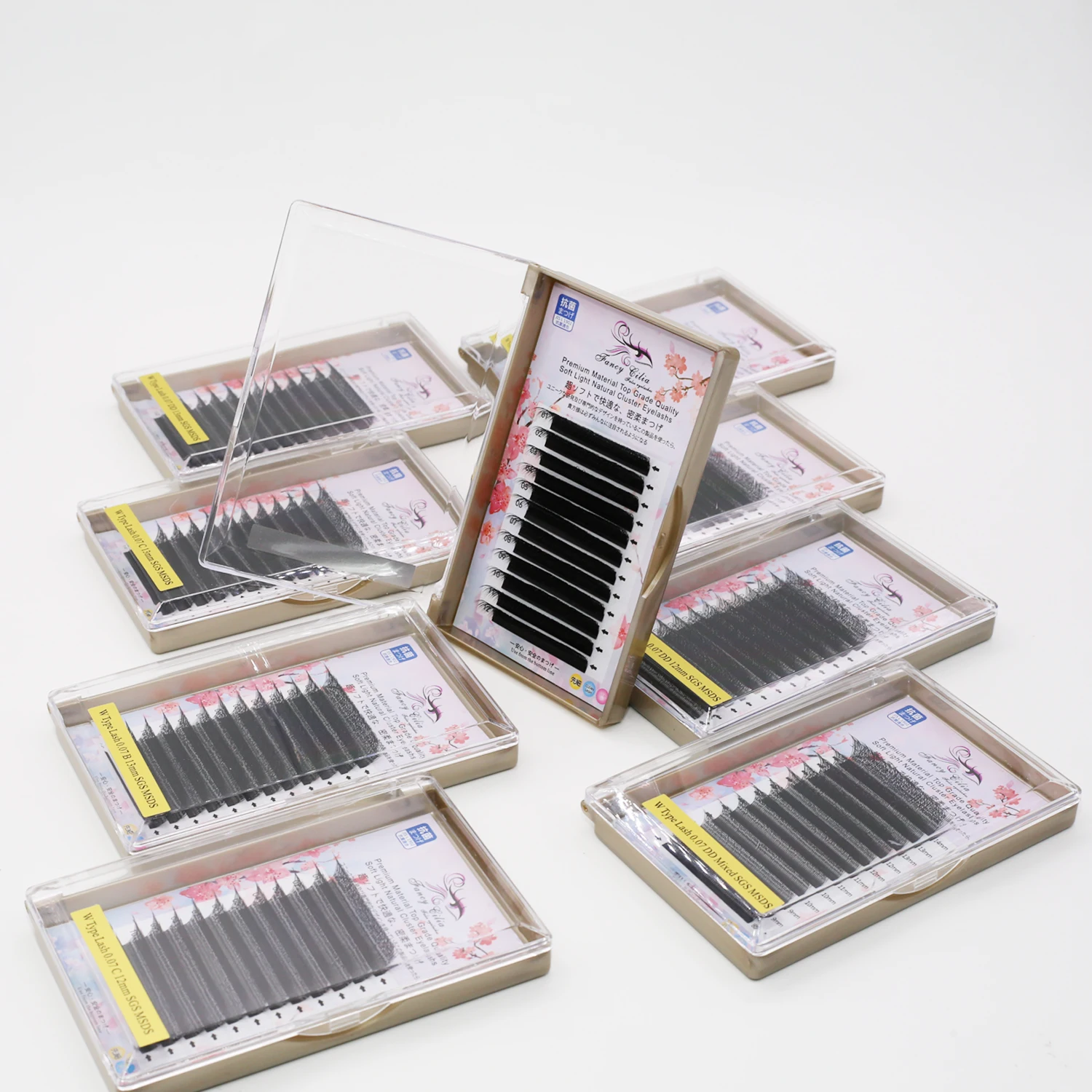 Faux Mink Eyelashes 0.07 Custom Package W Lashes Clover Grafted Eyelashes Extensions Supplies Professional Fancy Cilia China