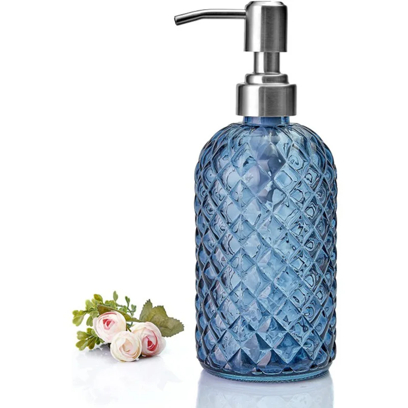 Coffee Syrup Dispenser 350ml blue glass bottle liquid soap bathroom shampoo Glass grey Syrup Dispenser 2024 new design
