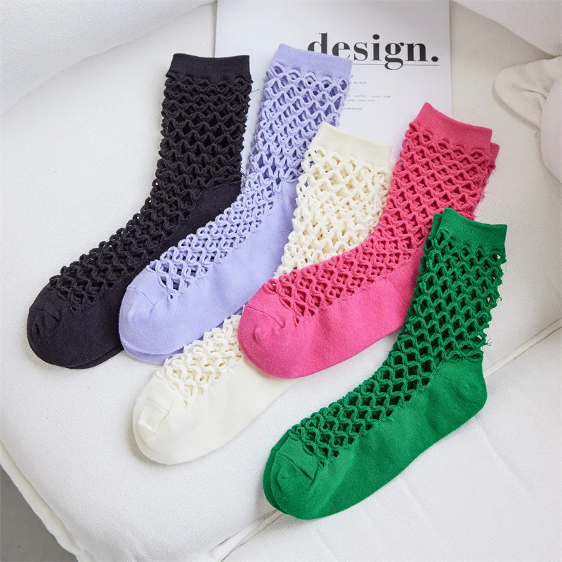 Women Girls Summer New Hollow Breathable Fishnet Sock Ankle High Socks Mesh Lace Fish Net Short Socks