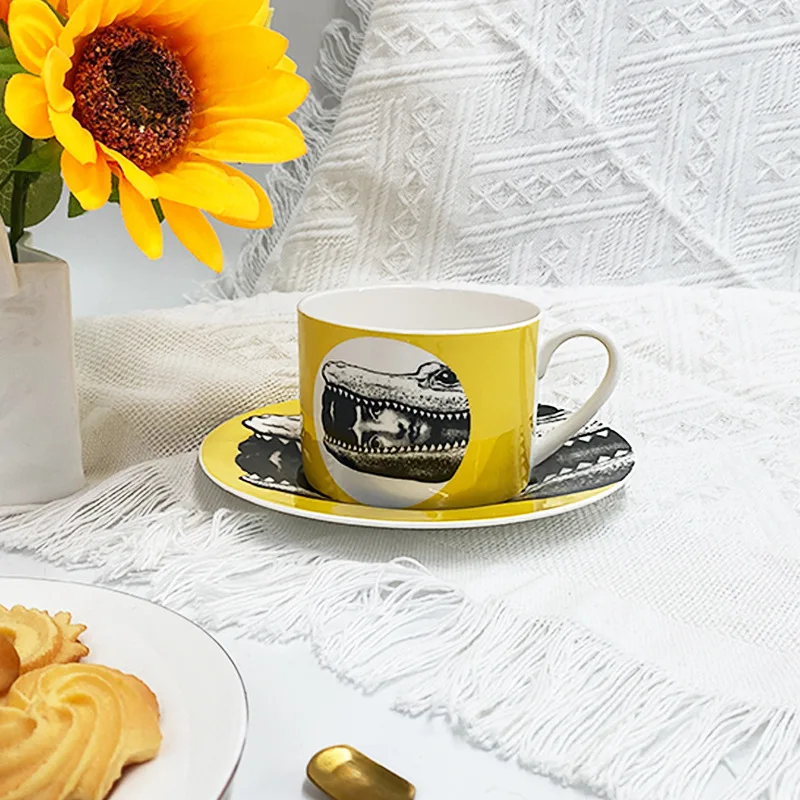 Funase Owl Cup and Saucer crocodile Pattern Gift Coffee Cup ceramics mugs