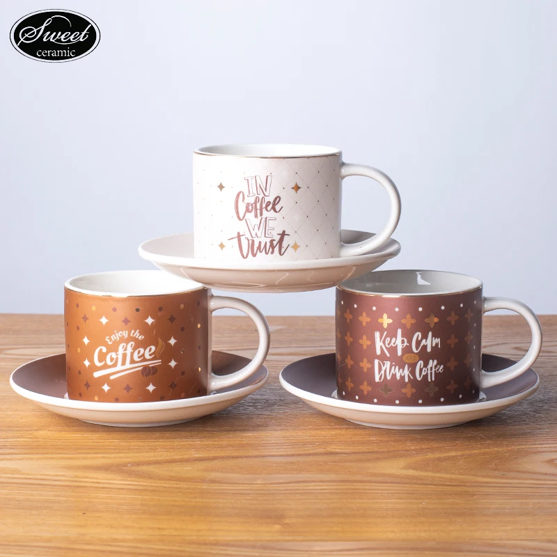 Hot Sale Nordic Design Cartoon Ceramic Coffee Mugs Creative Handgrip  with golden rim Wholesale for Business Gifts