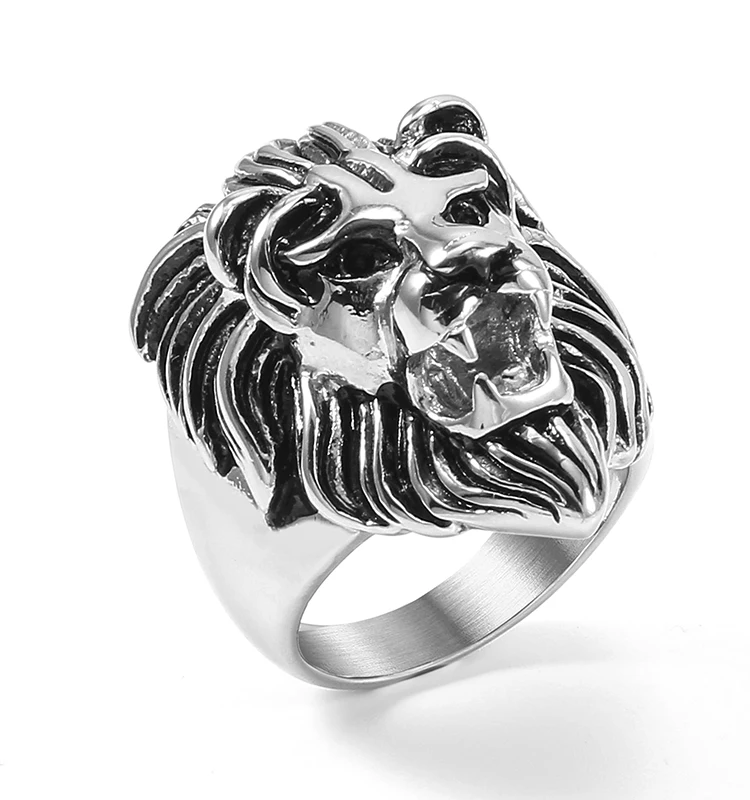 2022 Wholesale China Manufacturer Vendor High Quality Fashion Stainless Steel Hiphop Cast Lion Head Men Rings