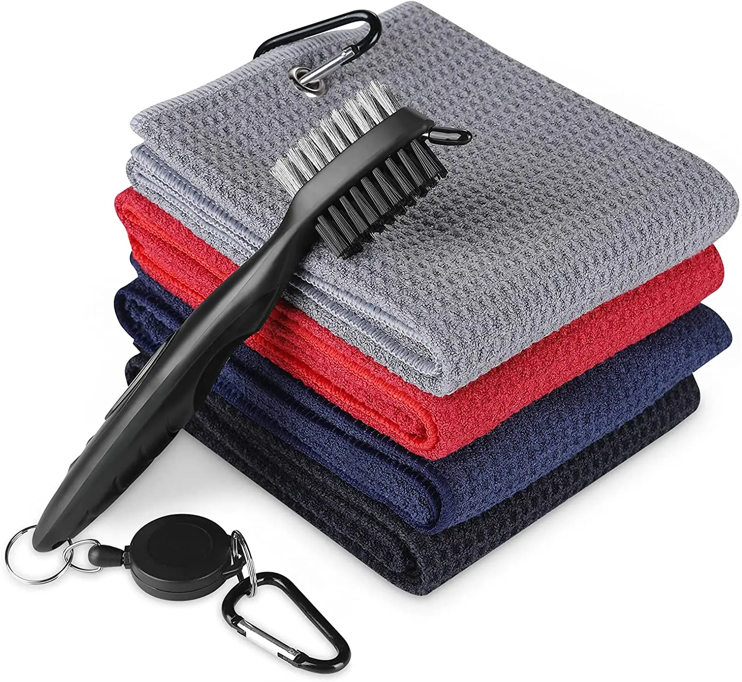 Microfiber Waffle Golf Towel And Golf Cleaning Kit Gift Set With Golf Brush Club Sharpener tool