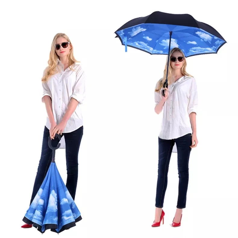 TX201 Luxury Double Layer Windproof Reverse Umbrella C Custom Upside Invert Umbrellas Wholesale Custom Double Arc C Plastic