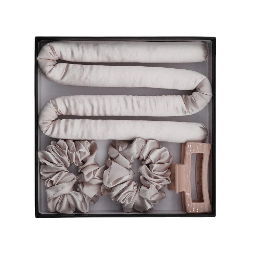 Eco Friendly Heatless Curling Ribbon Luxury Super Soft Silk Hair Curler With Silk Scrunchies Set