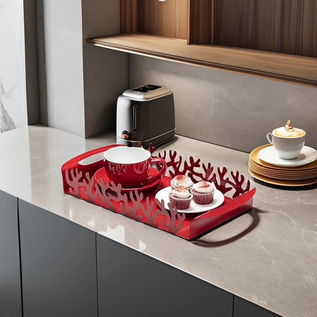 Factory Direct Sales Luxury Creative Coral Design Tabletop Decoration Metal Serving Snack Tray Platter