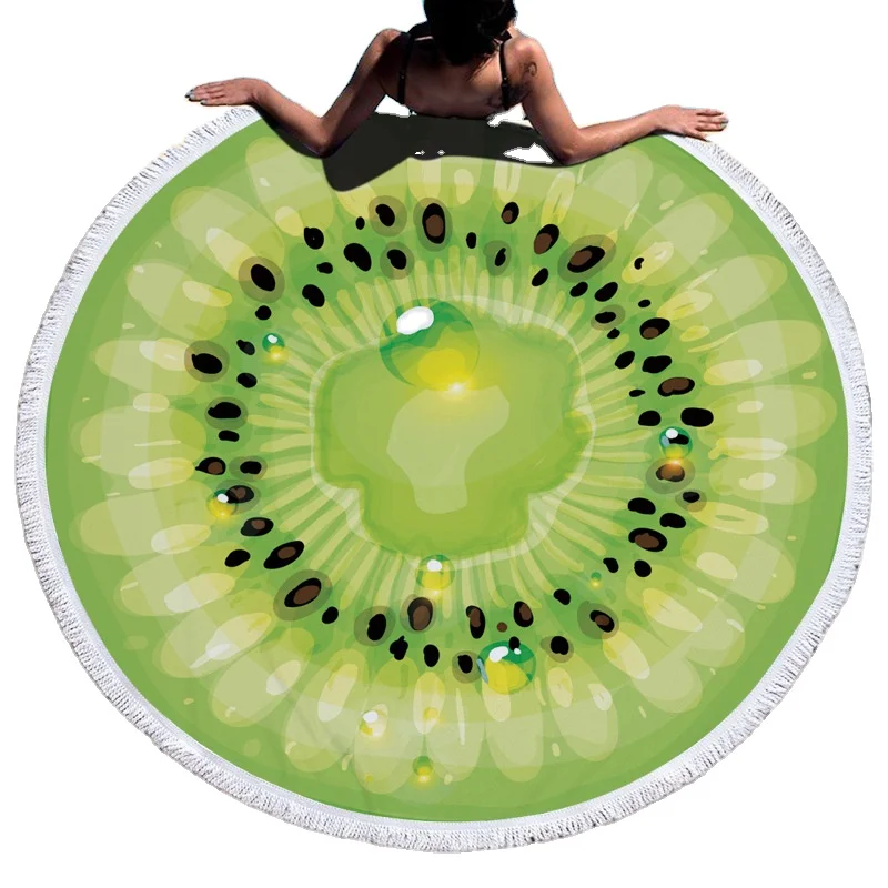 Round Beach Towel Microfiber with Fringe Fruit Bath Towel Scarf Towel Tablecloth Picnic Mat