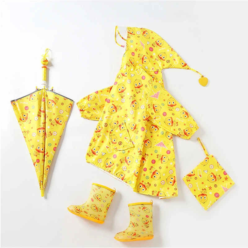 Kids Cartoon Umbrella and Raincoat Fashion Rain Products Set Kids Rain Boots Umbrella