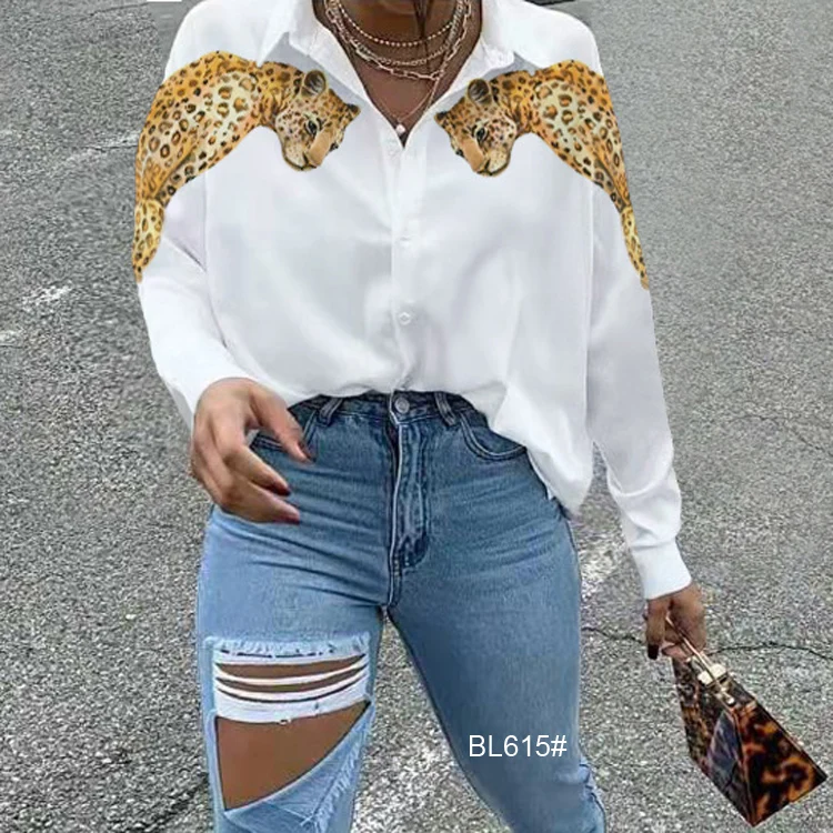 
2021 new European and American Ladies Animal Leopard print long sleeve shirt 