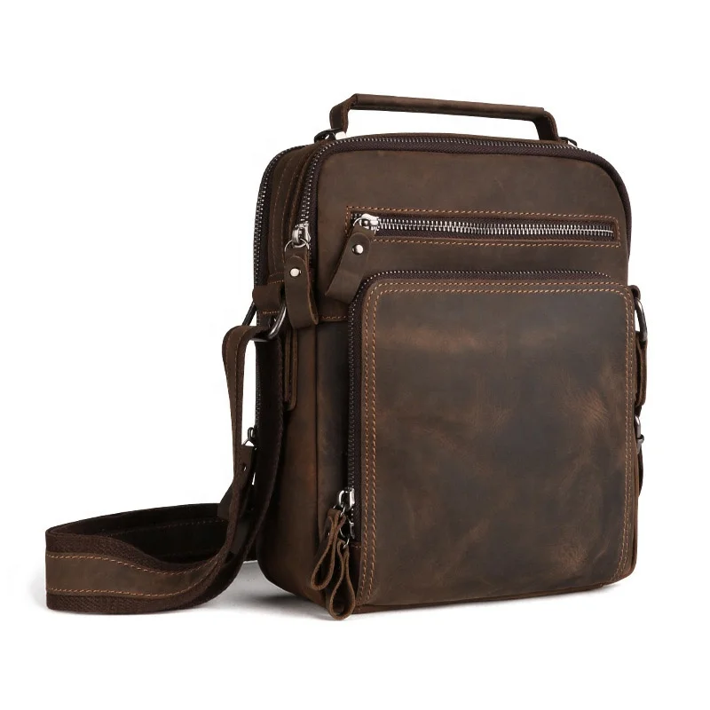 New Arrival Dark Brown Crossbody Phone Bag Crazy Horse Leather Shoulder Bag For Men