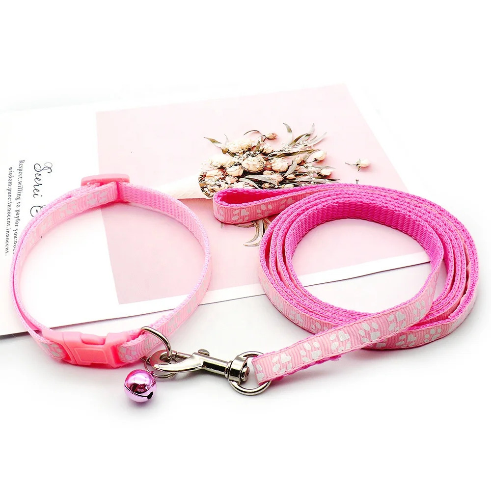 Dog paw print leash dog and cat outdoor walking adjustable leash collar set cartoon print small pet leash