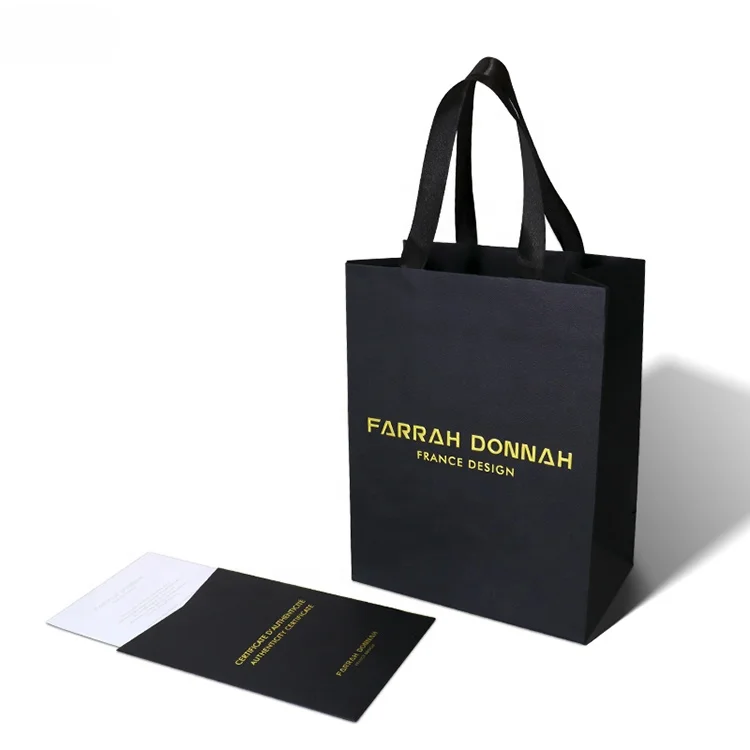 Luxury Black Gift Paper Bag Custom Made Printed Your Own Logo Clothing Packaging Shopping Paper Bag With Ribbon Handles