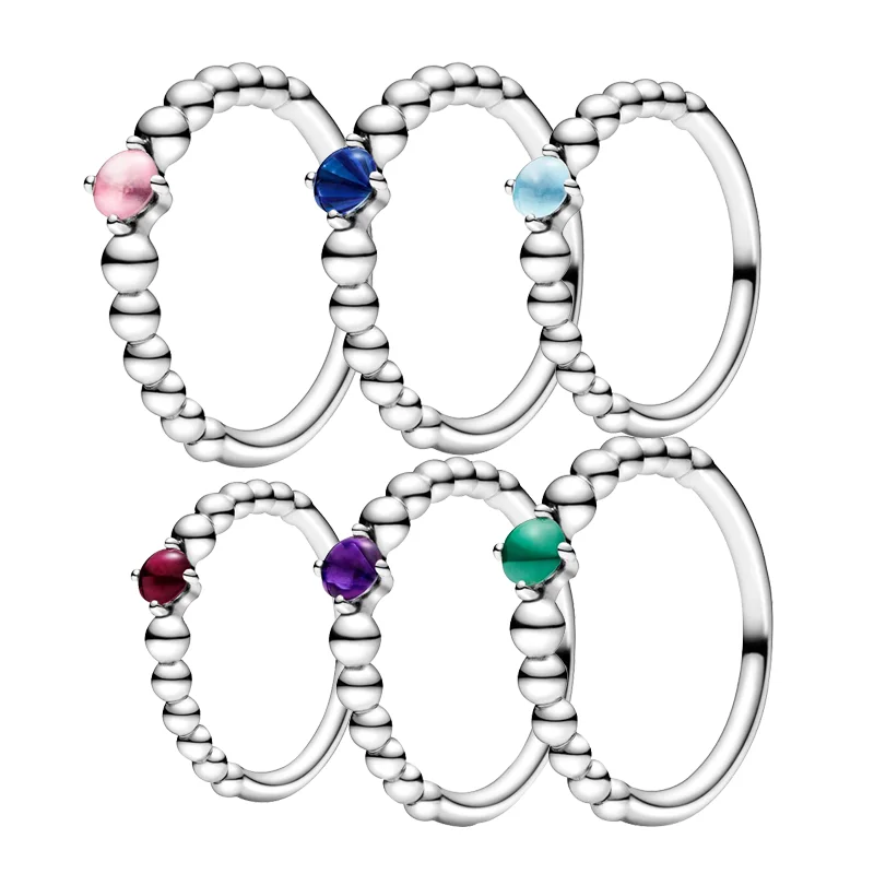 Original 100% 925 Sterling Silver 12 Months Colorful Zircon Beaded Rings Charms Pan Jewelry Women Gift Wholesale Factory Direct