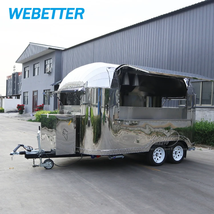 Street Multifunctional Mobile Coffee Ice Cream Food Trailer Fully Equipped Stainless Steel Airstream Mobile Food Truck for Sale