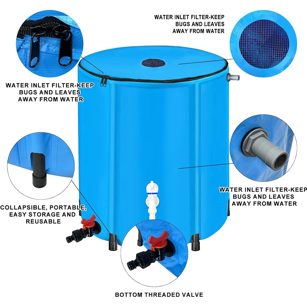 100 Gallon Portable Water Storage Container Rain  Barrel with Filter Spigot Overflow Kit