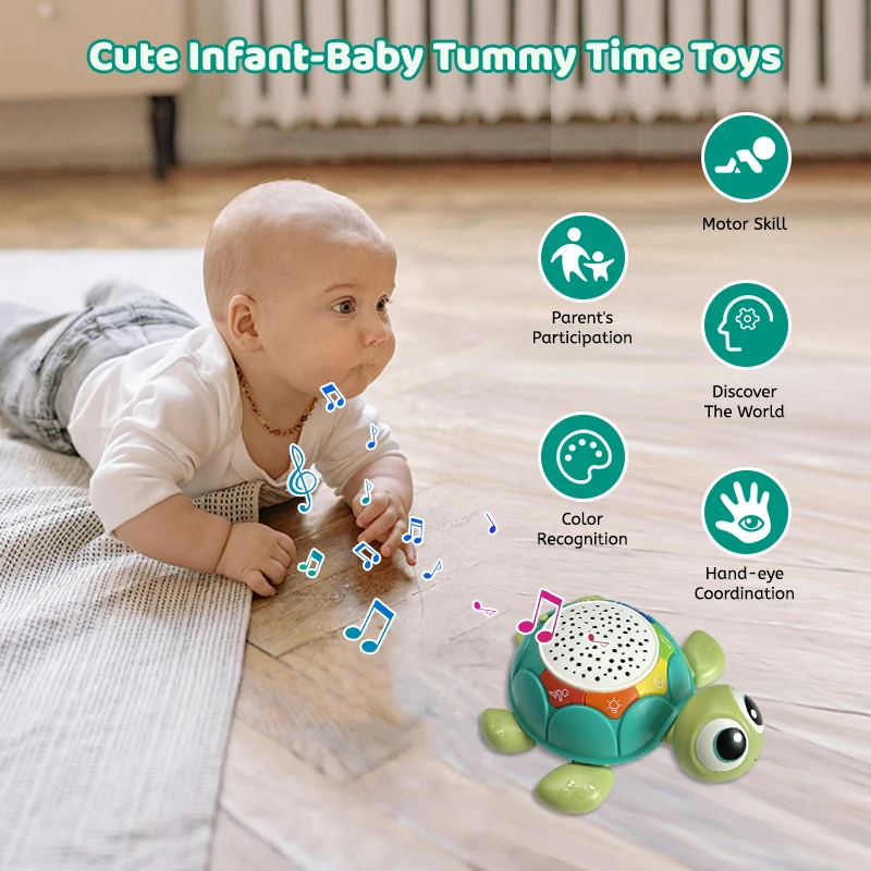 Customized 5 in 1 Funny Turtle Crawling Toys with Light & Sound for Baby 6-12 Months