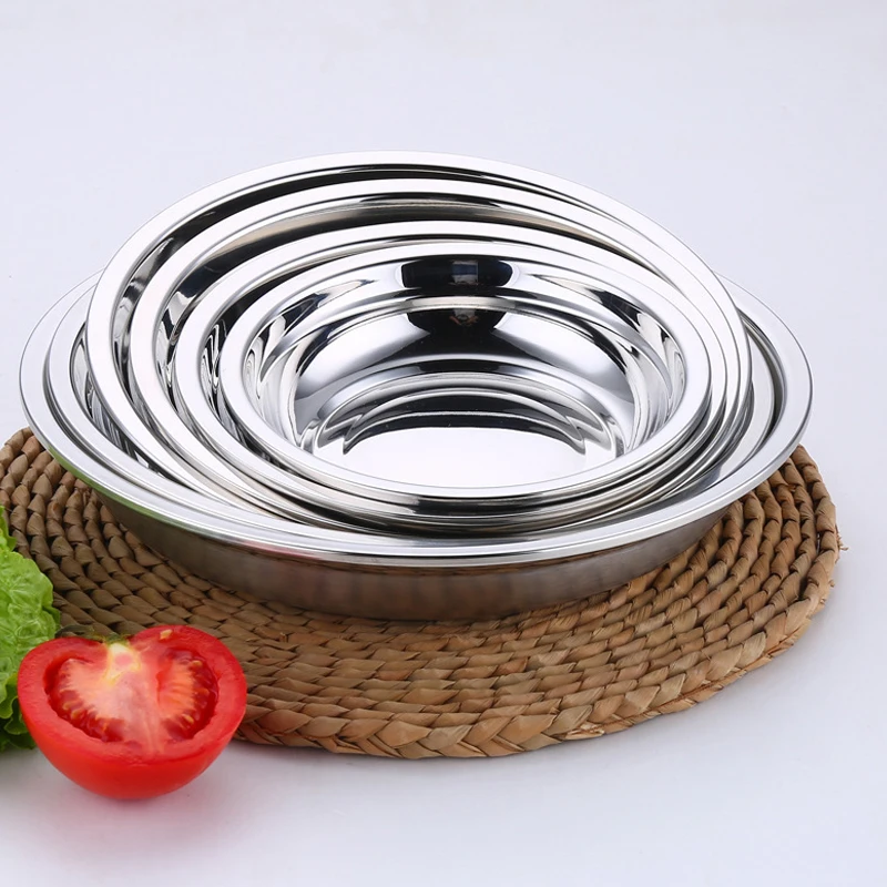 Custom Stainless Steel Dinner Plates For Kitchen Metal Round Food Dish For Storage Vegetables