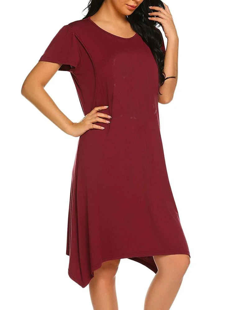 OEM women fashion print round neck short sleeve irregular hem breastfeeding dresses maternity outerwear maternity nursing dress