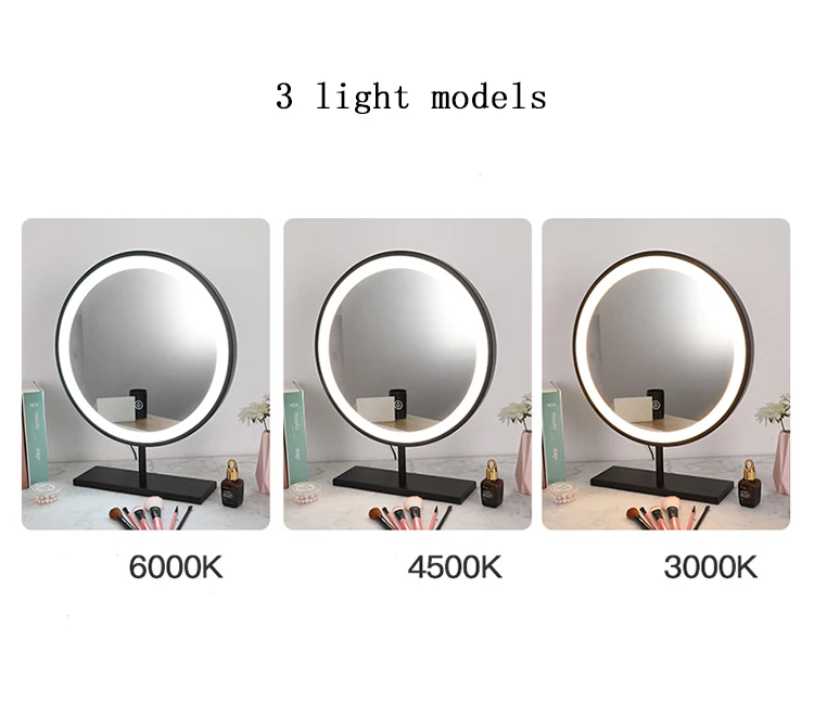 Wholesale Single-Sided LED Light Cosmetic Vanity Mirror Personalized Desktop Makeup Mirror with round Design for Travel Use