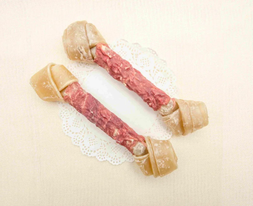 
Duck meat wrapped in raw skin and bone rawhide dog bones chew snack pet food wholesale 