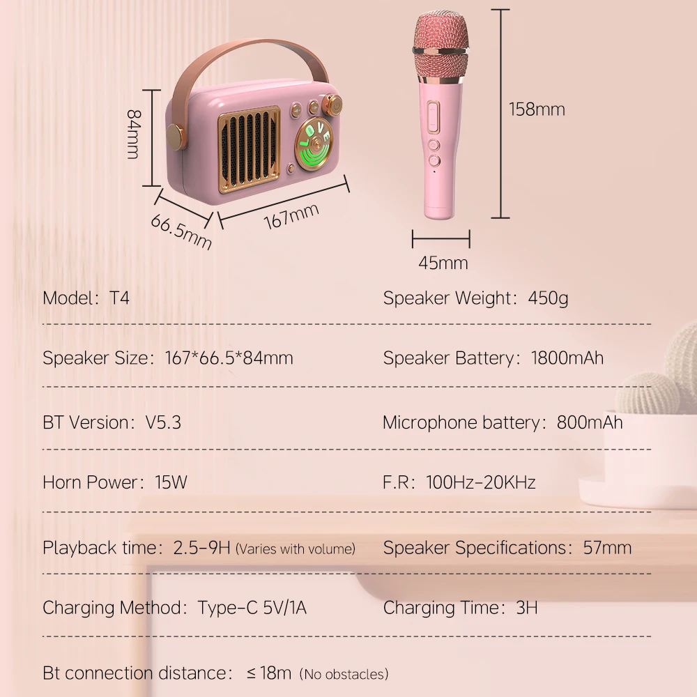Cyboris T4 Pink Blue-tooth Speaker High-End Small Home Ktv Karaoke Microphone Singing Wireless Speaker Microphone For Children