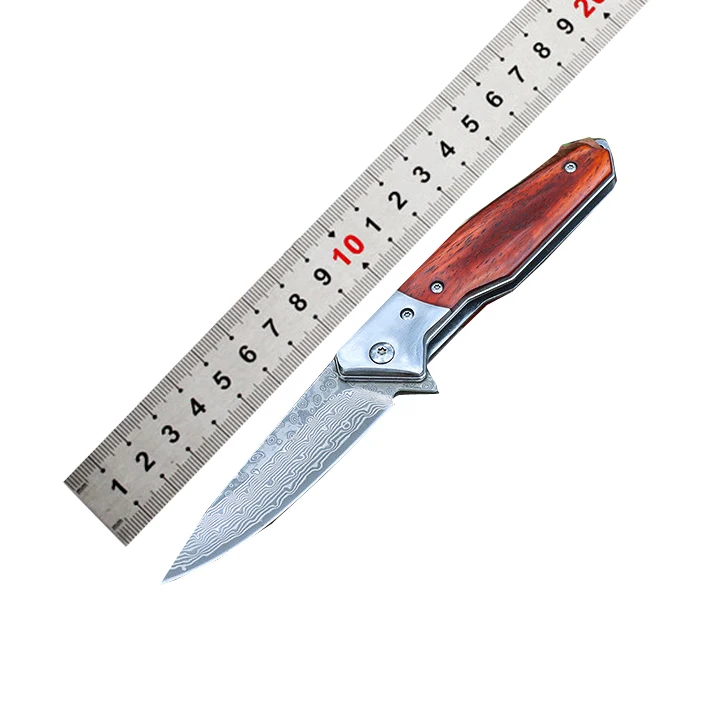 OEM High Hardness VG10 Damascus Multi function Folding Pocket Knife With Damascus Steel Folding Knife Wood Handle