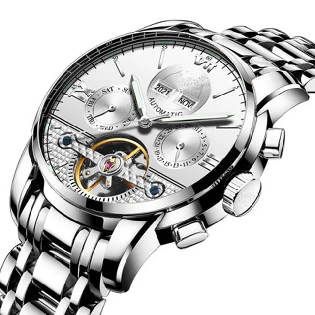 GMS New Design Custom Logo luxury automatic stainless steel men watch quality tourbillon two-toned luminous chronograph