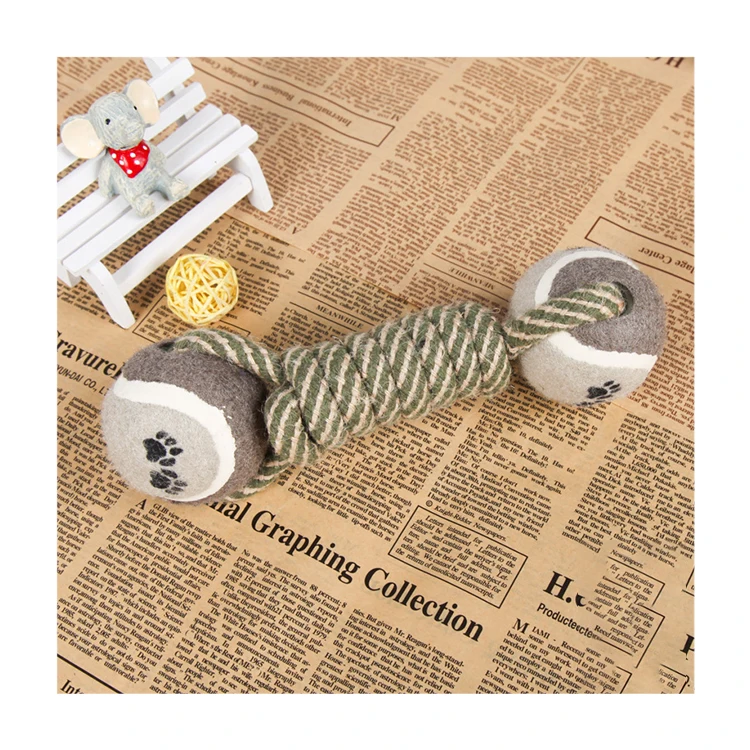 hemp cotton pet dog toy rope tennis ball