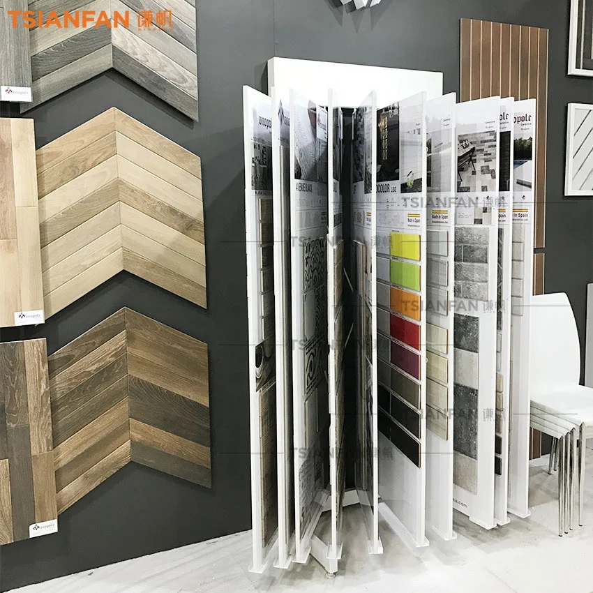 Factory Metal Page Turn Holder Marble Quartz Ceramic Showroom Stone Stand Wooden Sample Page Turning Floor Tile Display Rack