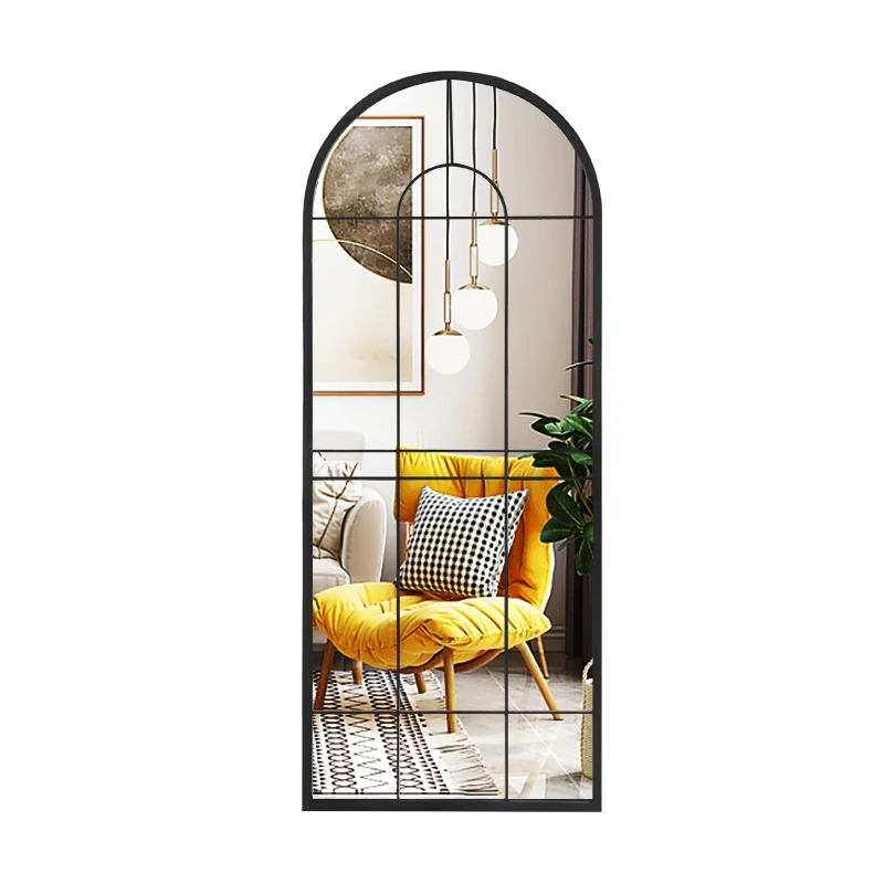 Jinnhome Modern Home Decorative Mirror Black Window Shape Metal Plastic for Bedroom Living Room Bathroom Hanging Iron Frame