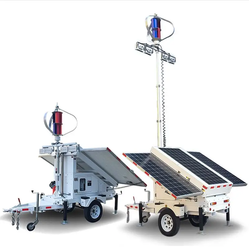 Mobile Wind Solar Complementary Powered Generator System Trailer with LED Flood Light Tower