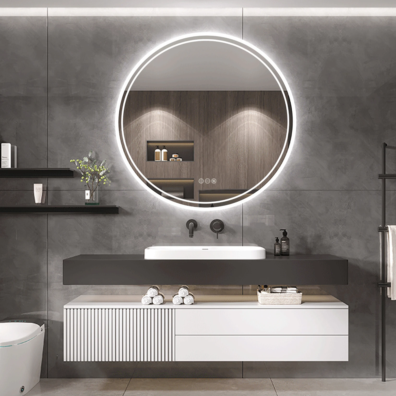 Bathroom Mirror Supplier Bathroom Wall Mounted LED Light Dimmable Defogging Mirror with Smart Touch Sensor