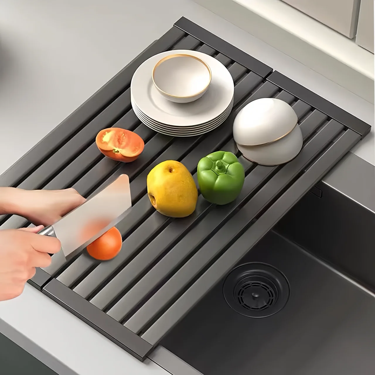 Foldable Over Sink Dish Rack Kitchen Roll up Drain Rack Kitchen Water Filter Curtain Foldable Dish Drainer Roll up Drainage Rack