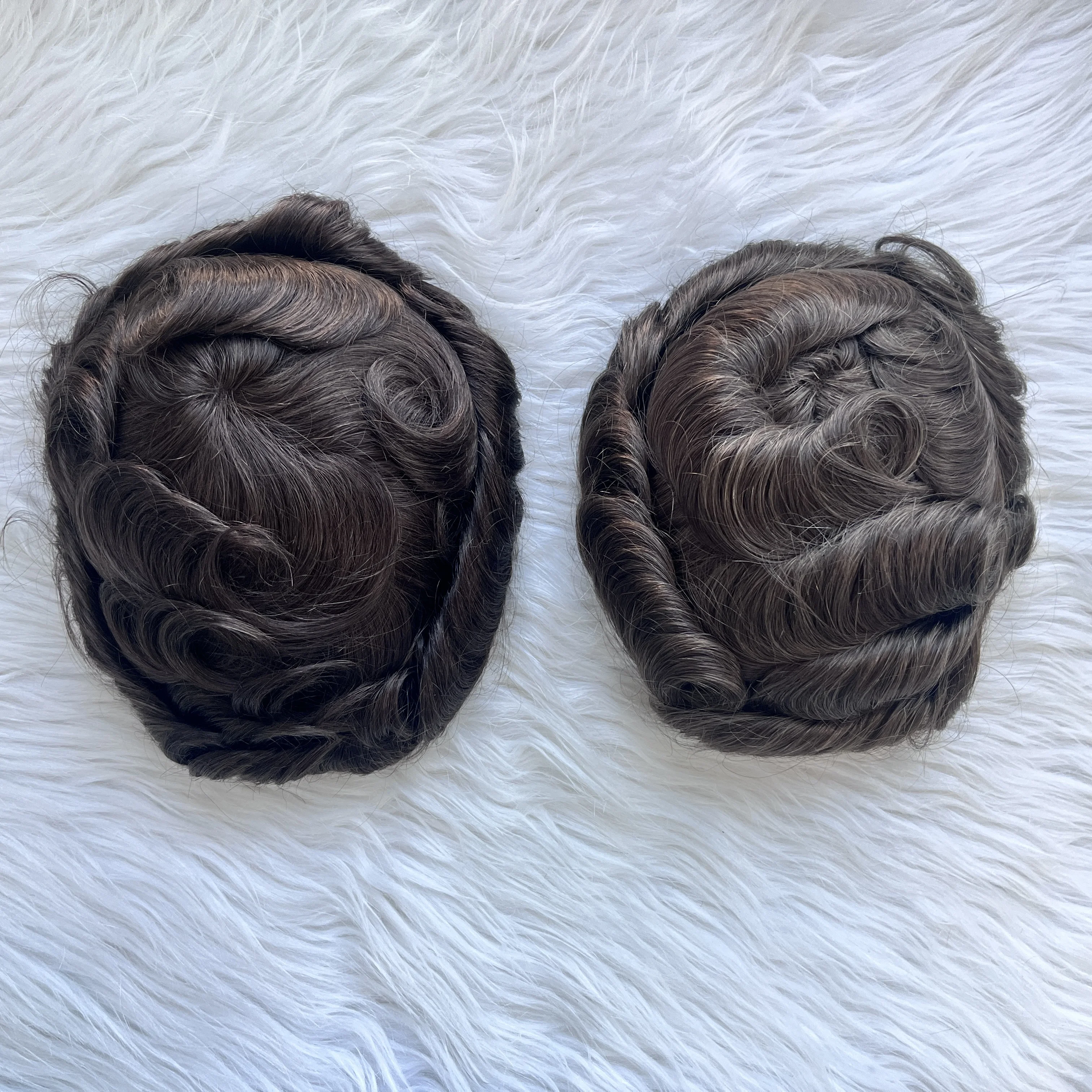 Emeda top quality #7 brown color mono toupee men hair replacement remy human hair pieces