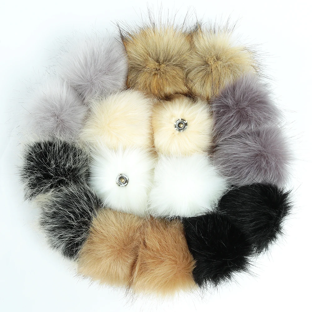 Custom Big Size Fur Pompom Colorful Fur Pompoms With Snap Faux Fur Pompom Cheap Price