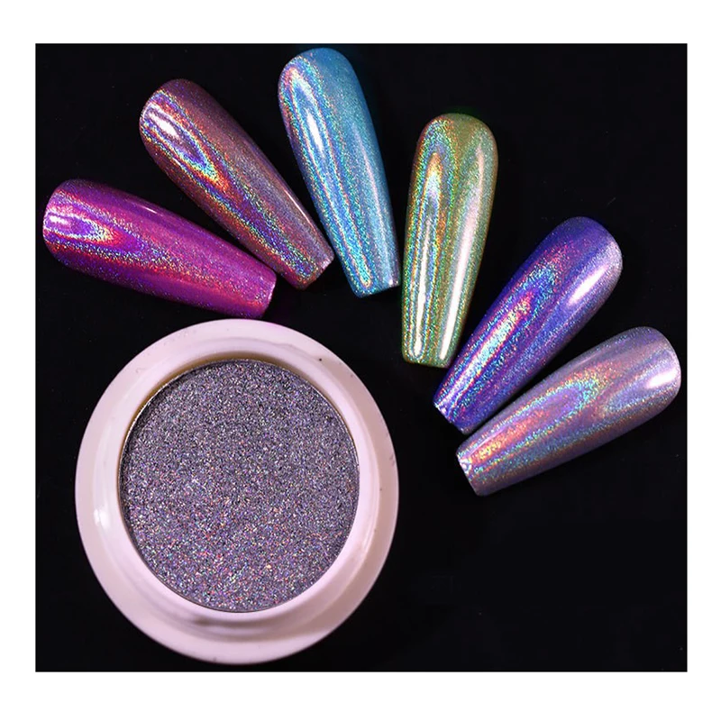 2 Color Nail Laser Gold Silver Solid Mirror Powder Nail Holographic Chrome Pigment Holographic Glitter Titanium Powder